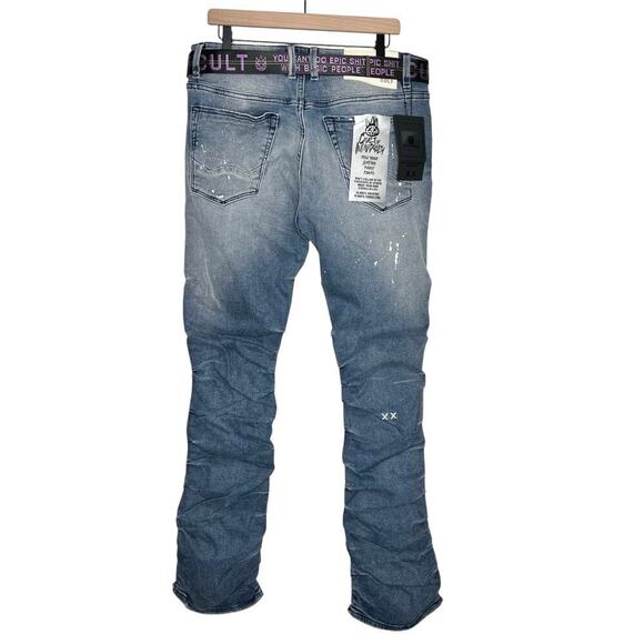 New Men’s Cult of Individuality Hipster Nomad Bootcut Belted Jeans Size 38x34 - Picture 6 of 10